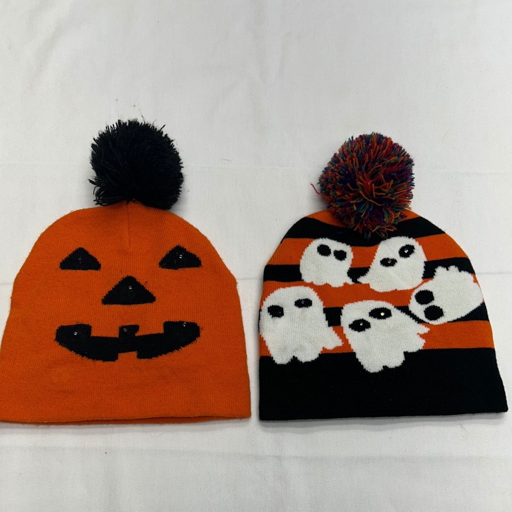 Unbranded Beanie Hat Set Unisex OS Orange Good Halloween Ghost Pumpkin Knit
